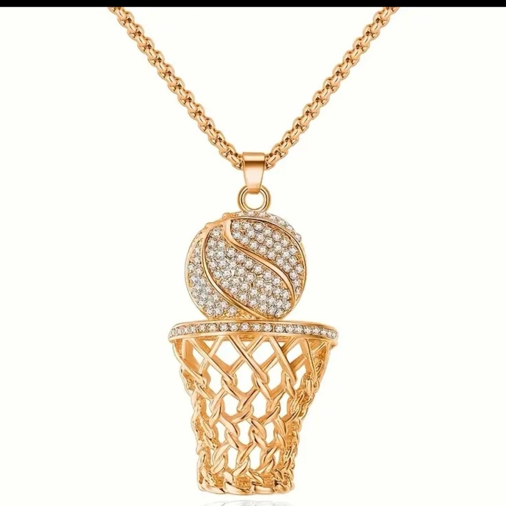Gold or Silver Basketball Hoop Pendant - Picture 10 of 16